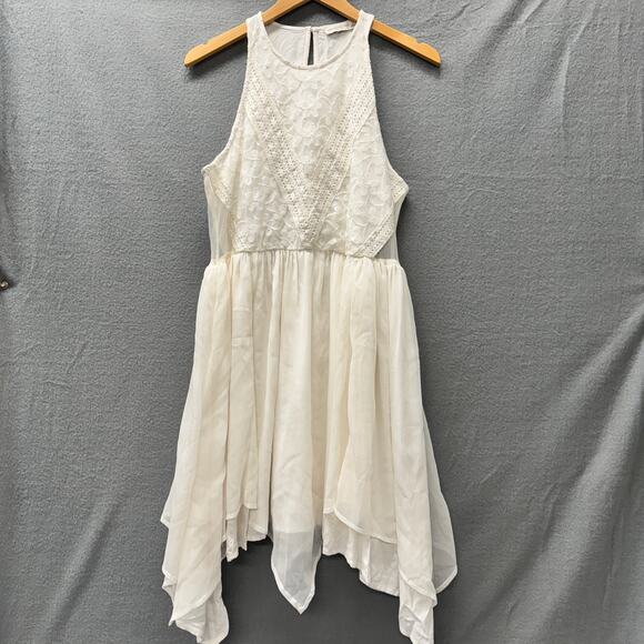 Abercrombie & Fitch Dress Womens Large Cream White Lace Floral Chiffon Midi - Picture 1 of 10